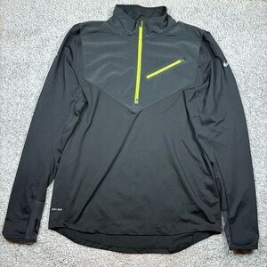 Nike Black and Neon Yellow Quarter Zip Pullover Men's Shirt, Sz L